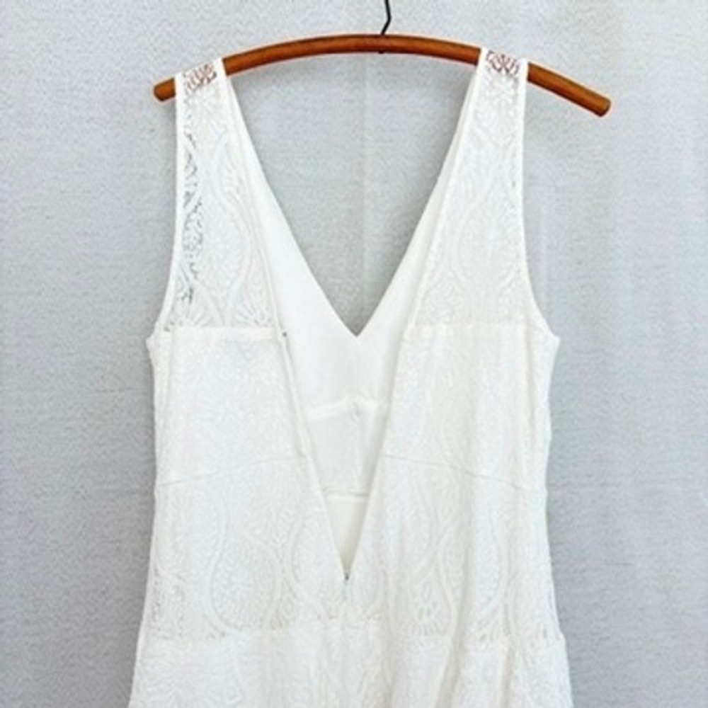 Lulus White‎ Lace Tiered Sleeveless Midi Dress L Unconventional Lace Bridal Boho - Picture 10 of 10